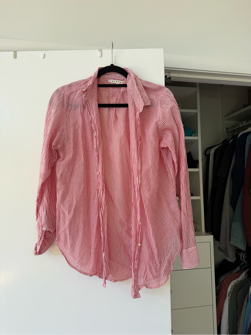 XiRENA red and white Striped Button-Down Women's Shirt